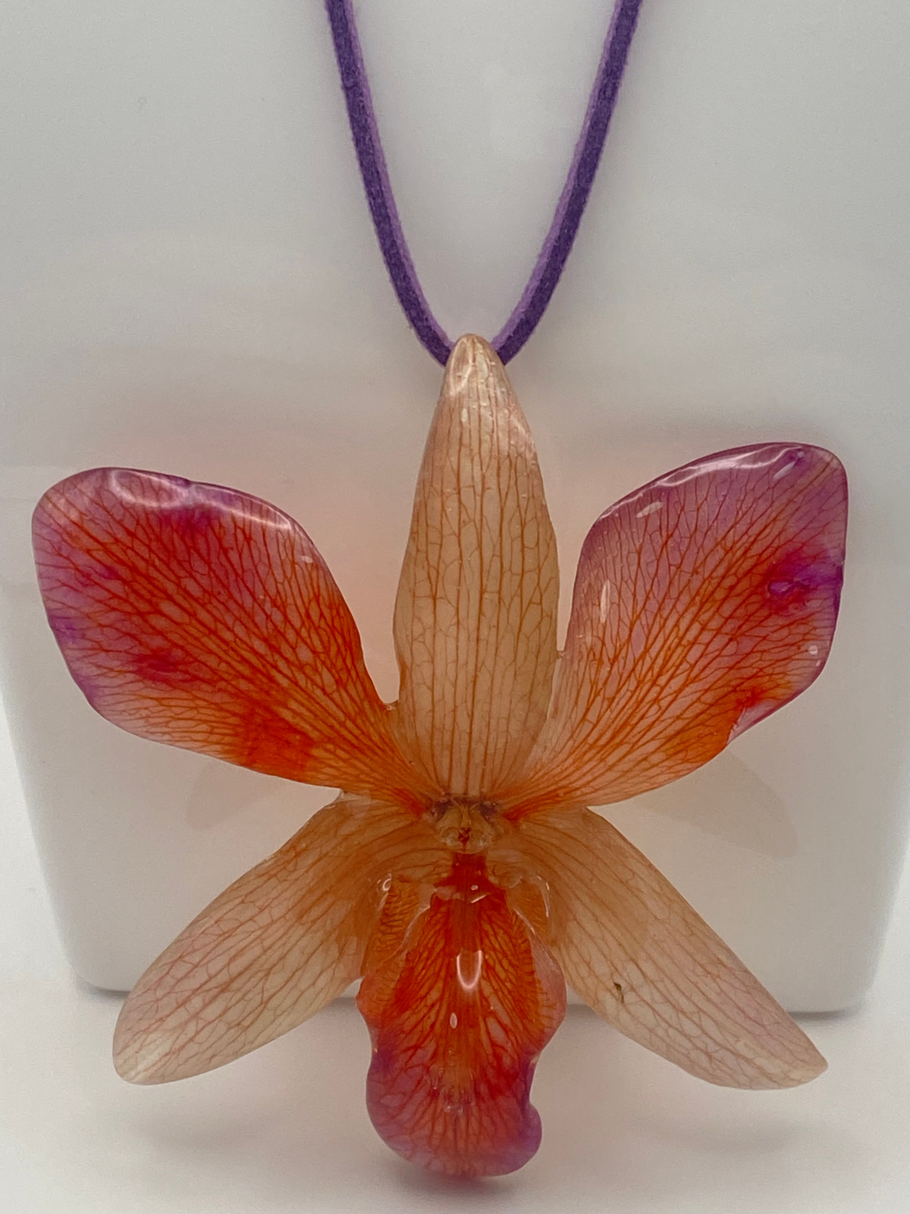 Orange Orchid Dendrobium Real Flower Necklace