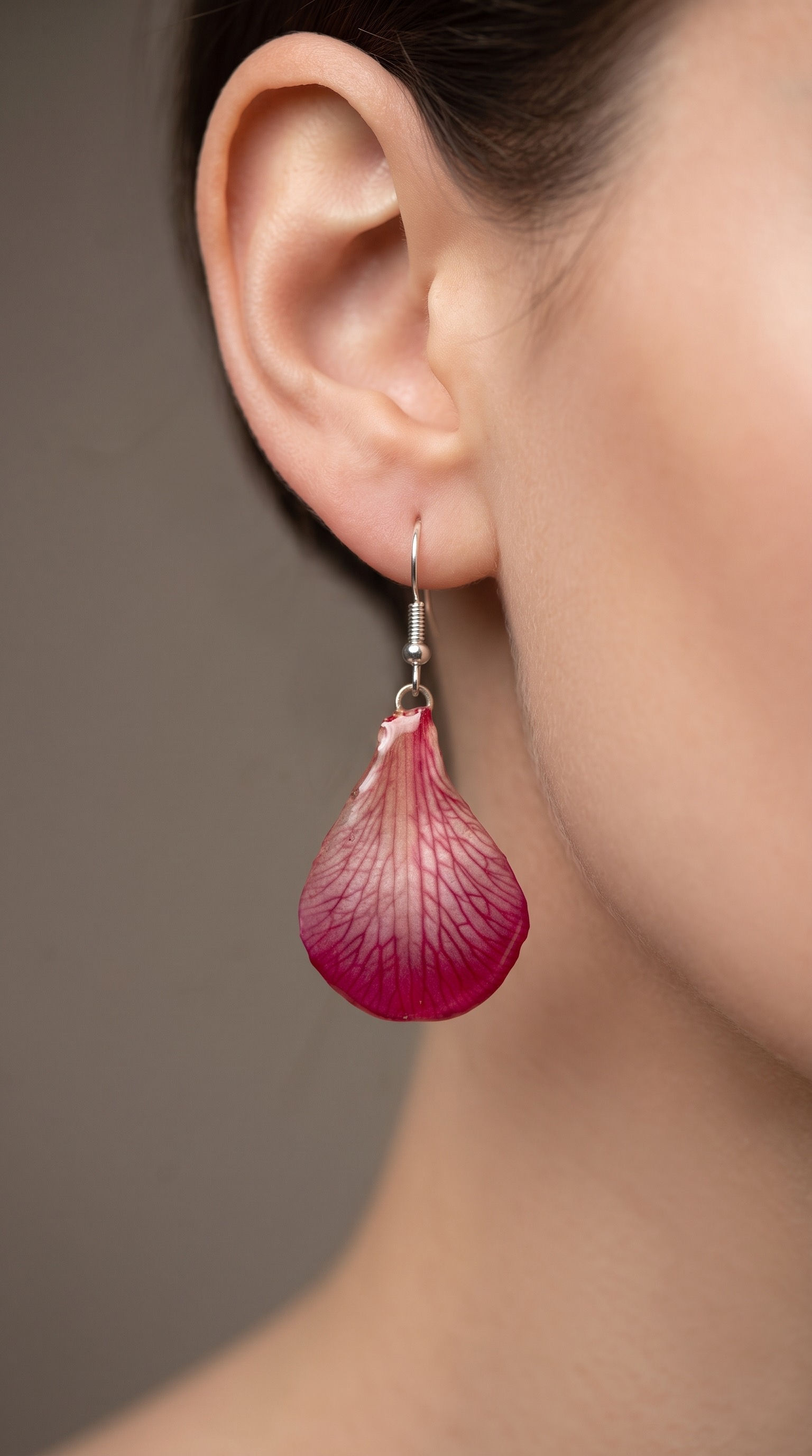 Real Flower Petal Earrings – Rose Pink & Ivory Veined Teardrop Dangles