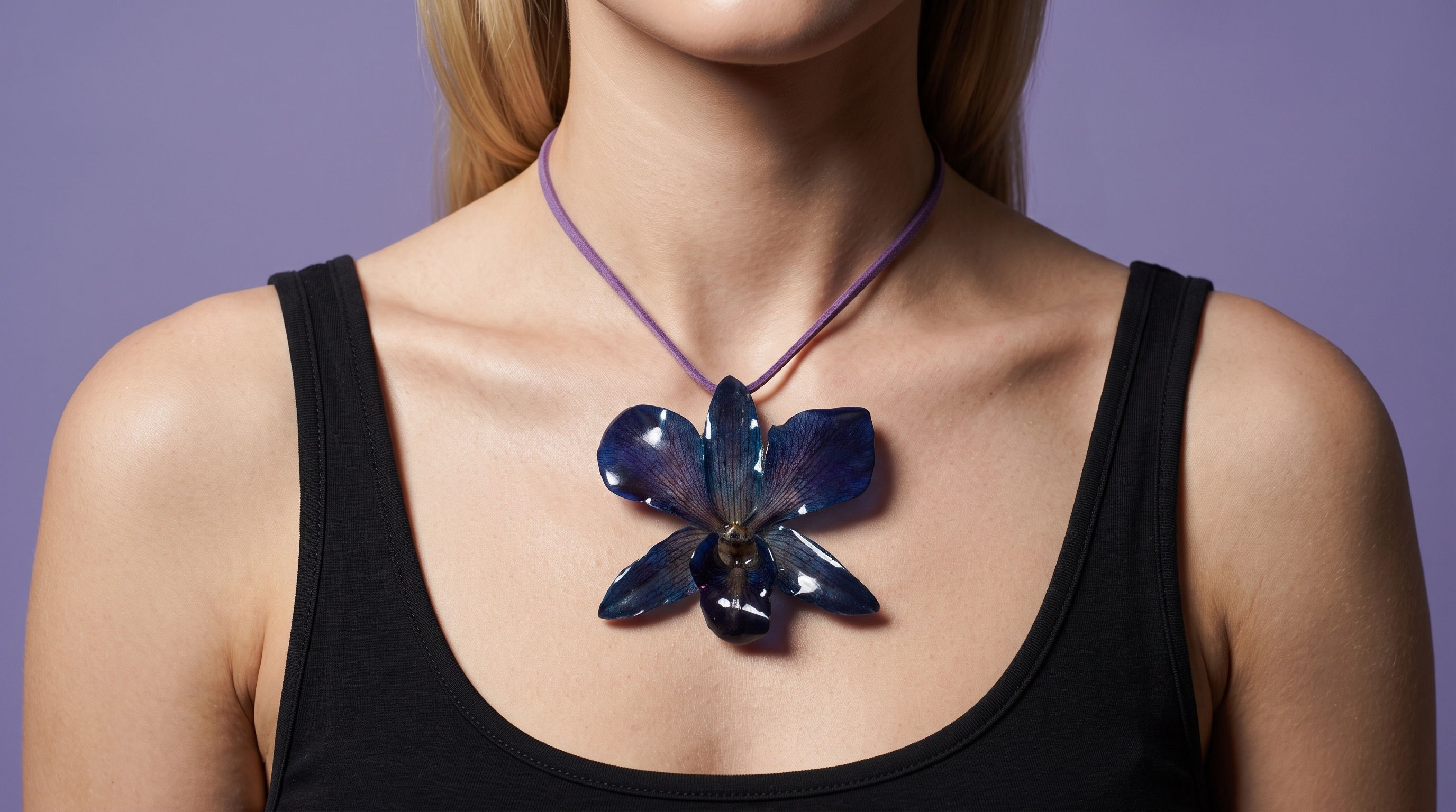 Purple orchid Dendrobium Real Flower Necklace