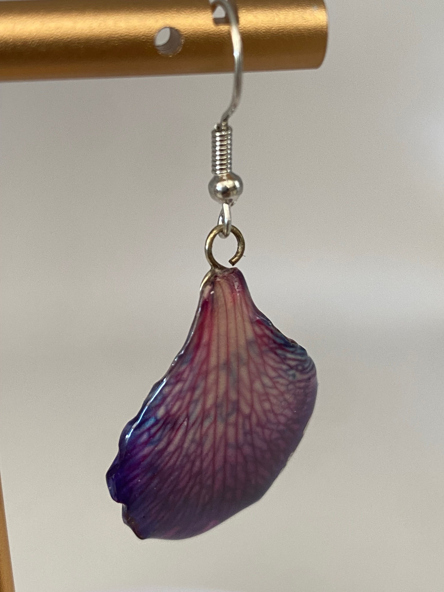 Handcrafted Real Orchid Petal Earrings – Vibrant Purple & Blue Resin