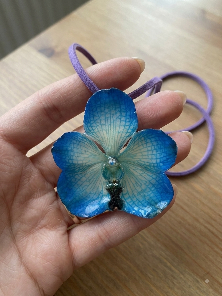 Orchid Flower Necklace Blue _100% natural Vanda Orchid plus necklace chord