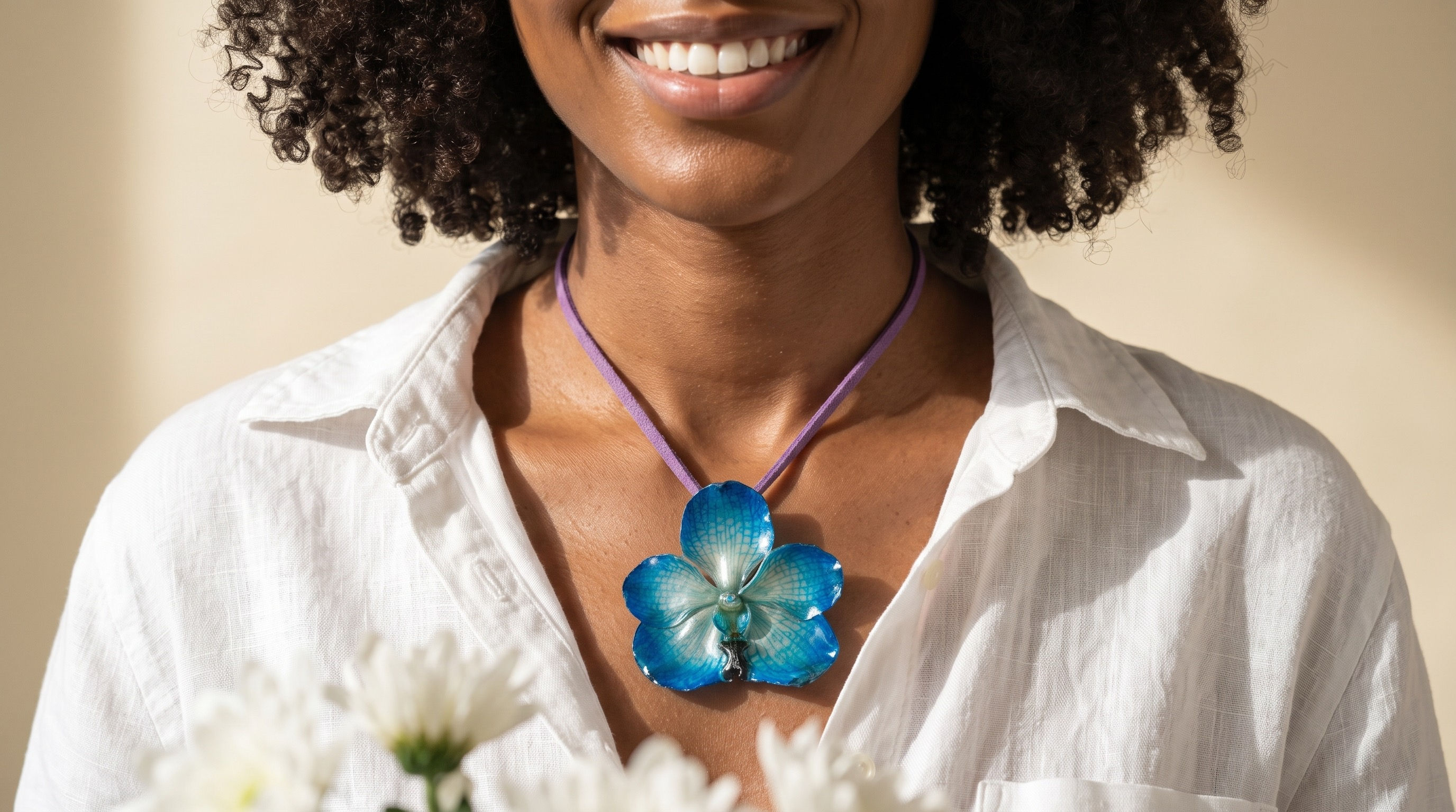 Orchid Flower Necklace Blue _100% natural Vanda Orchid plus necklace chord