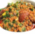 Egusi soup with choice of beef, goat meat, fresh fish and served with choice of eba, fufu or semovita