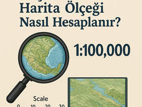Ölçek nedir? Nasıl Hesaplanır? Yazılı bir poster. Üzerinde kesir ve çizgi ölçek yer alıyor.