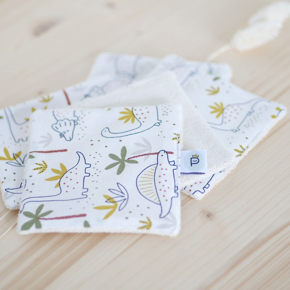 Lingettes lavables en coton bio pour bébé motif dinosaure