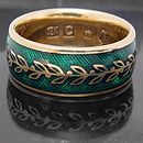 18K yellow gold wedding band with green enamel