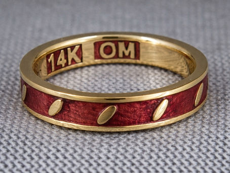 I made this ring for my customer from Arizona, his second piece from me. He wanted a simple, stackable ring with purple enamel. We explored several design options together and ultimately chose this one.