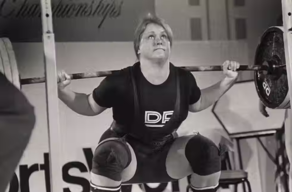 Jan Todd lifts heavy weights in competition.