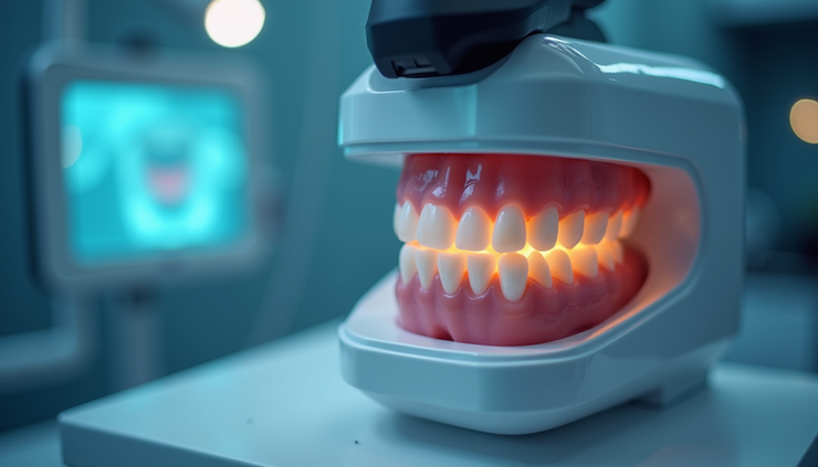Close-up view of a dental 3D scanner capturing detailed images of teeth