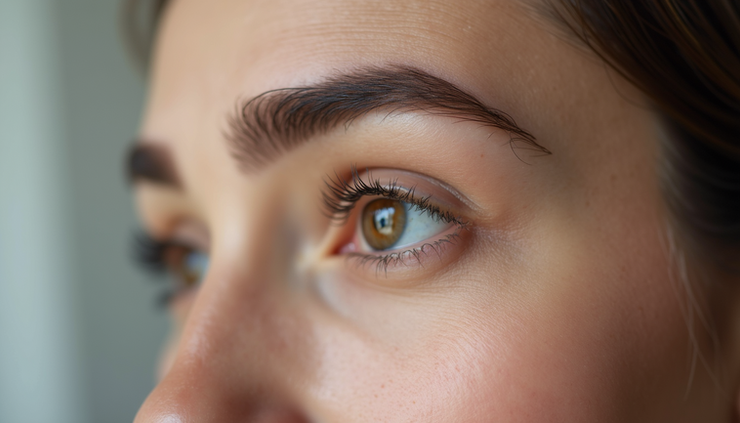 Close-up view of well-groomed eyebrows with natural arch