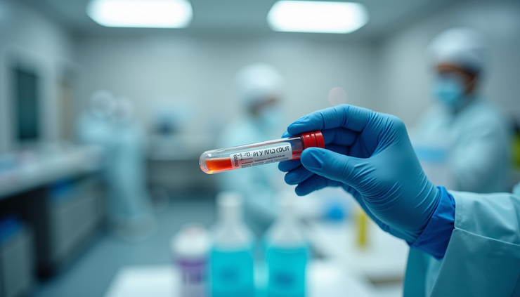 Close-up view of a sputum test tube used for tuberculosis diagnosis