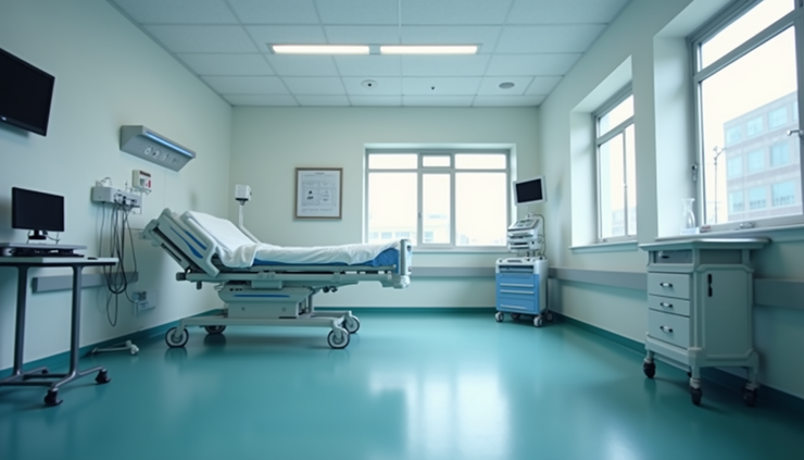 Eye-level view of a modern hospital room with advanced medical equipment