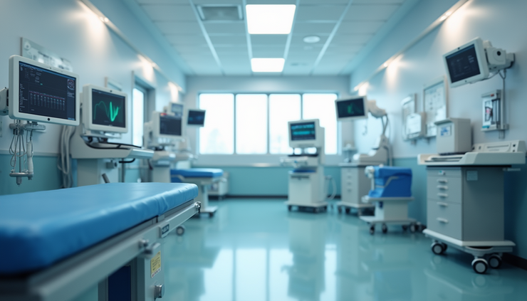 Eye-level view of a modern hospital room with advanced medical equipment