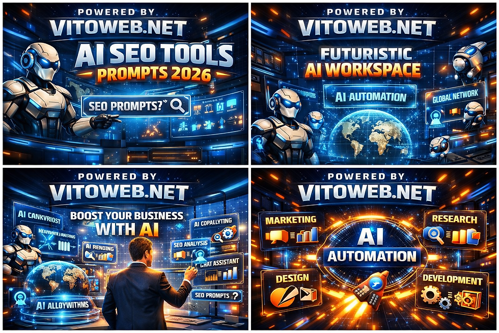 Revolutionize your digital strategy with Vitoweb.net's cutting-edge AI SEO Tools and futuristic AI workspace. Boost your business through advanced AI automation in marketing, research, design, and development for a competitive edge in 2026.