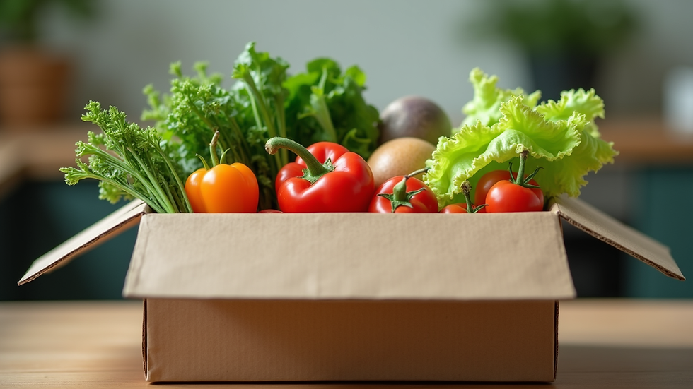 Close-up view of a healthy meal delivery box with fresh vegetables