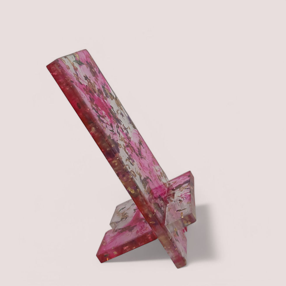 Thumbnail: Floral Pink Gold Flake Resin Phone Holder