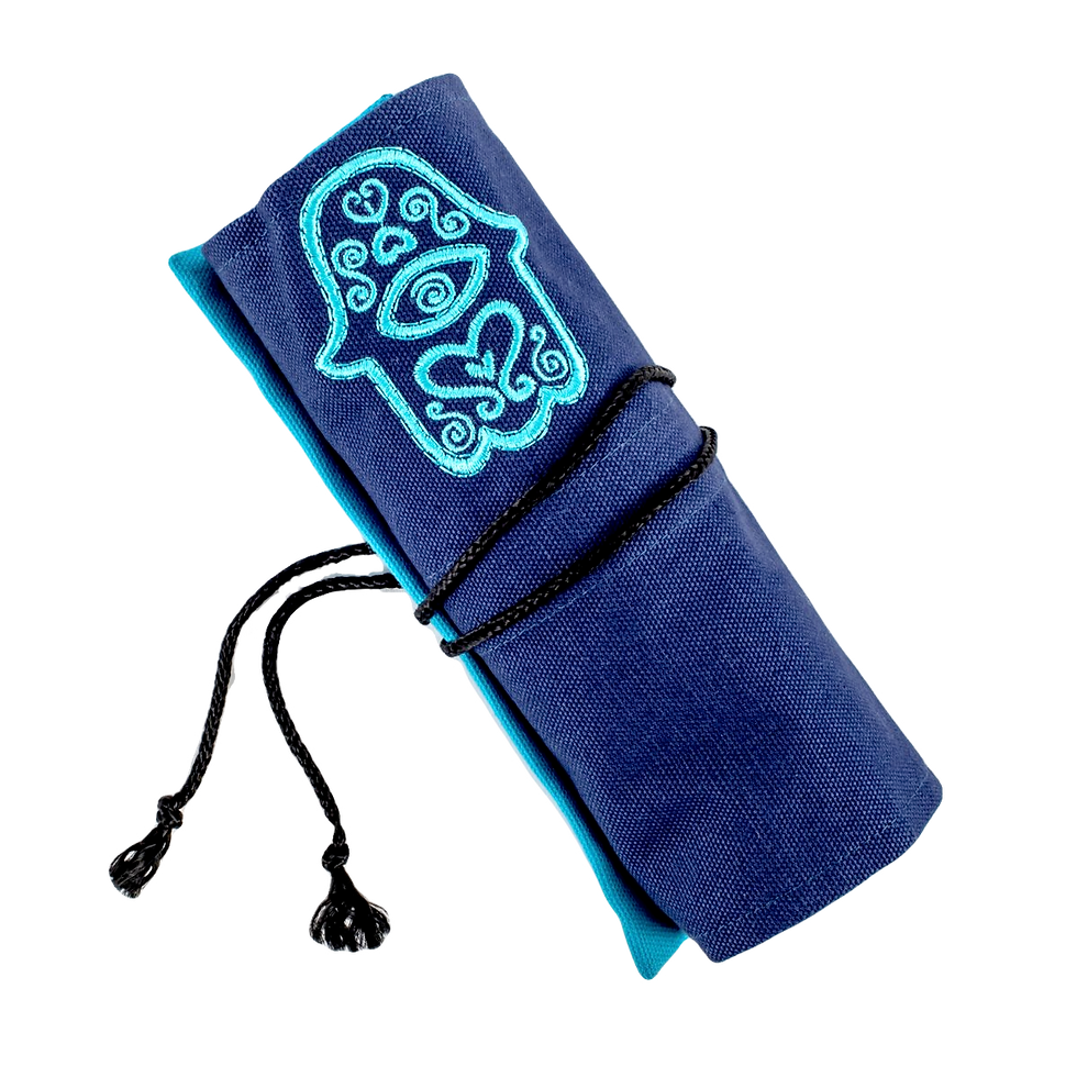 Thumbnail: HAND MOTIF EMBROIDERED ROLL-UP MAKE UP POUCH