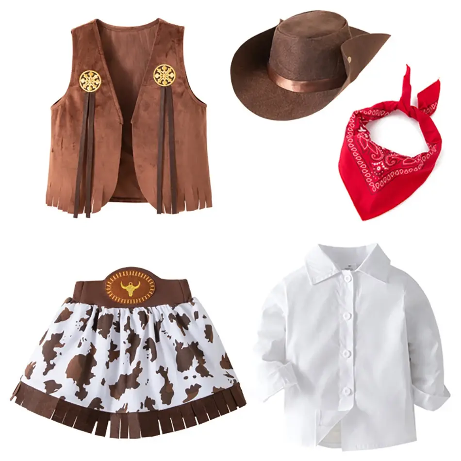 Thumbnail: 4/5 Pcs Set Girls Cowboy Role Play Skirt Clothes Vest Set Skirt Sets Kids Spring