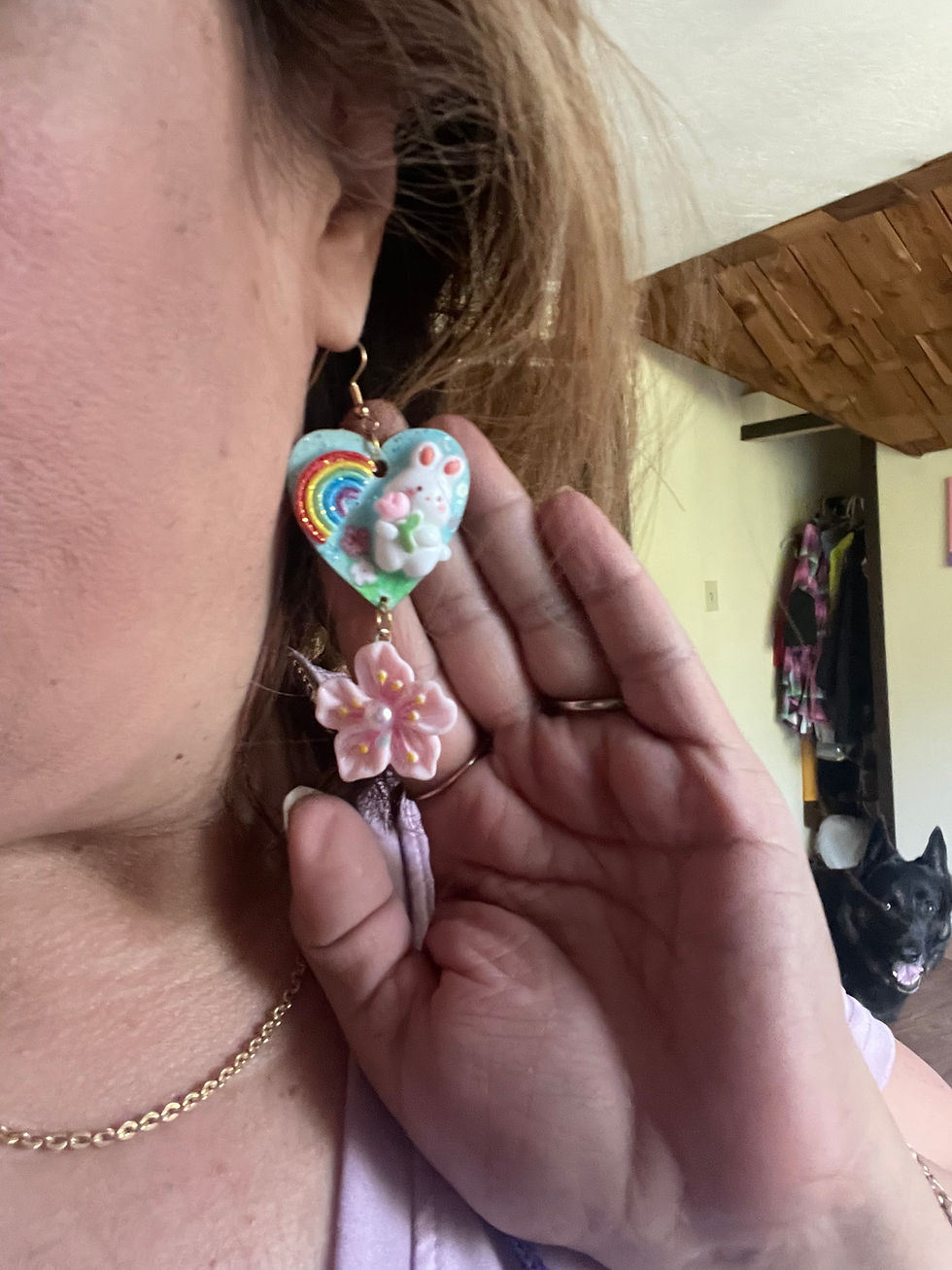 Thumbnail: Spring bunny  baby blue heart dangle earrings