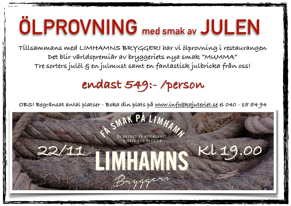 ÖLPROVNING tillsammans med LIMHAMNS BRYGGERI