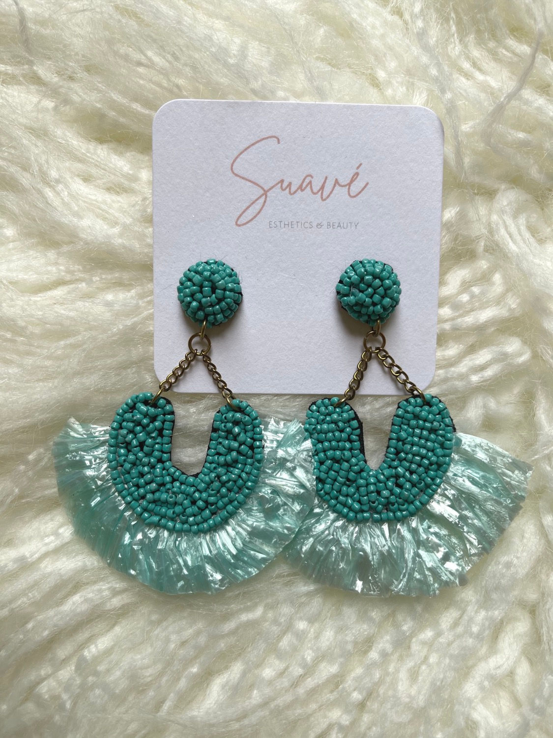 Turquoise Raffia Fan Earrings