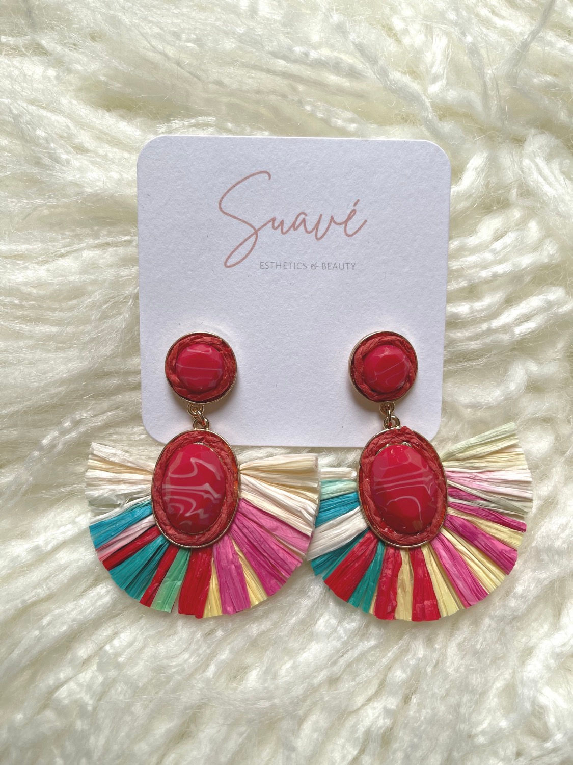 Multi Raffia Tassel Earrings