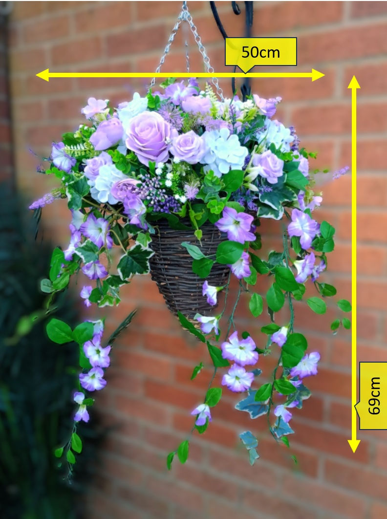 Thumbnail: Artificial Lilac Morning Glory Hanging Basket