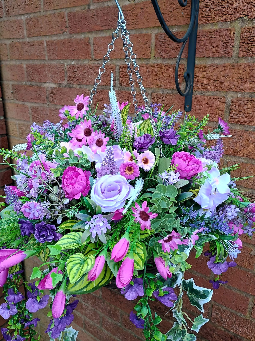 Thumbnail: Artificial Flower Purple Tulip Hanging Basket