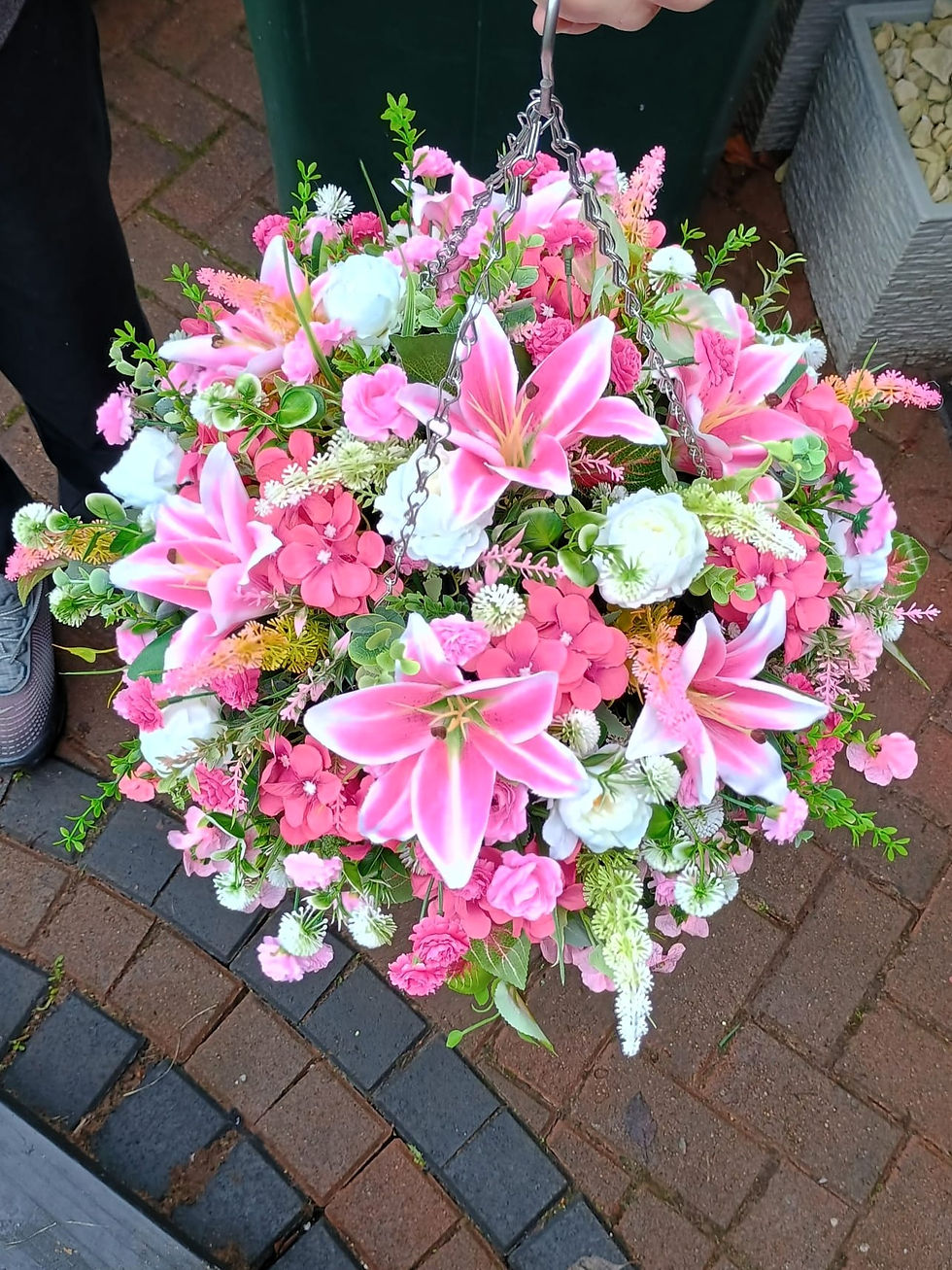 Thumbnail: Artificial Pink Lily Artificial Hanging Basket