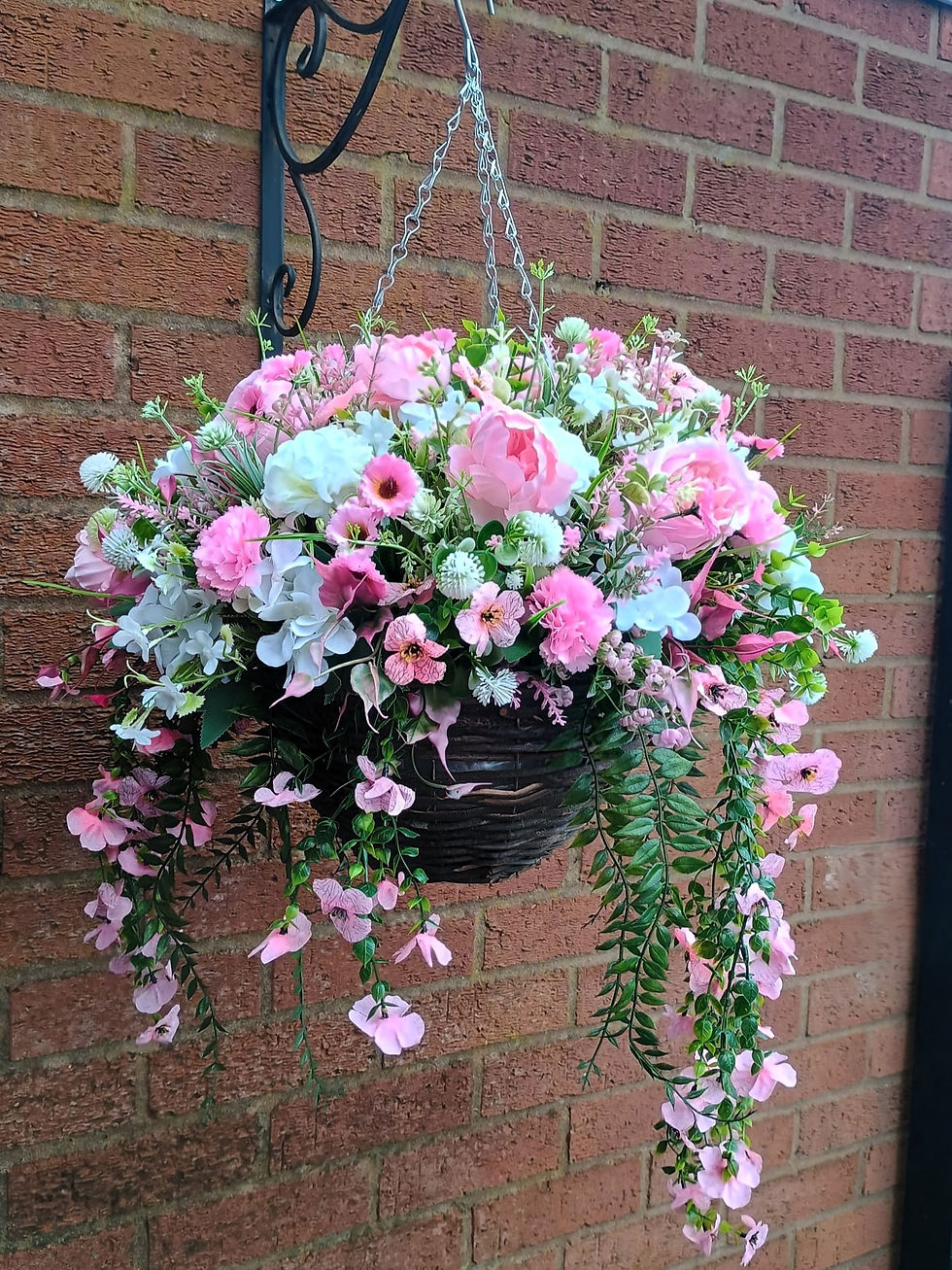 Thumbnail: Artificial Flower Pink Rose Hanging Basket