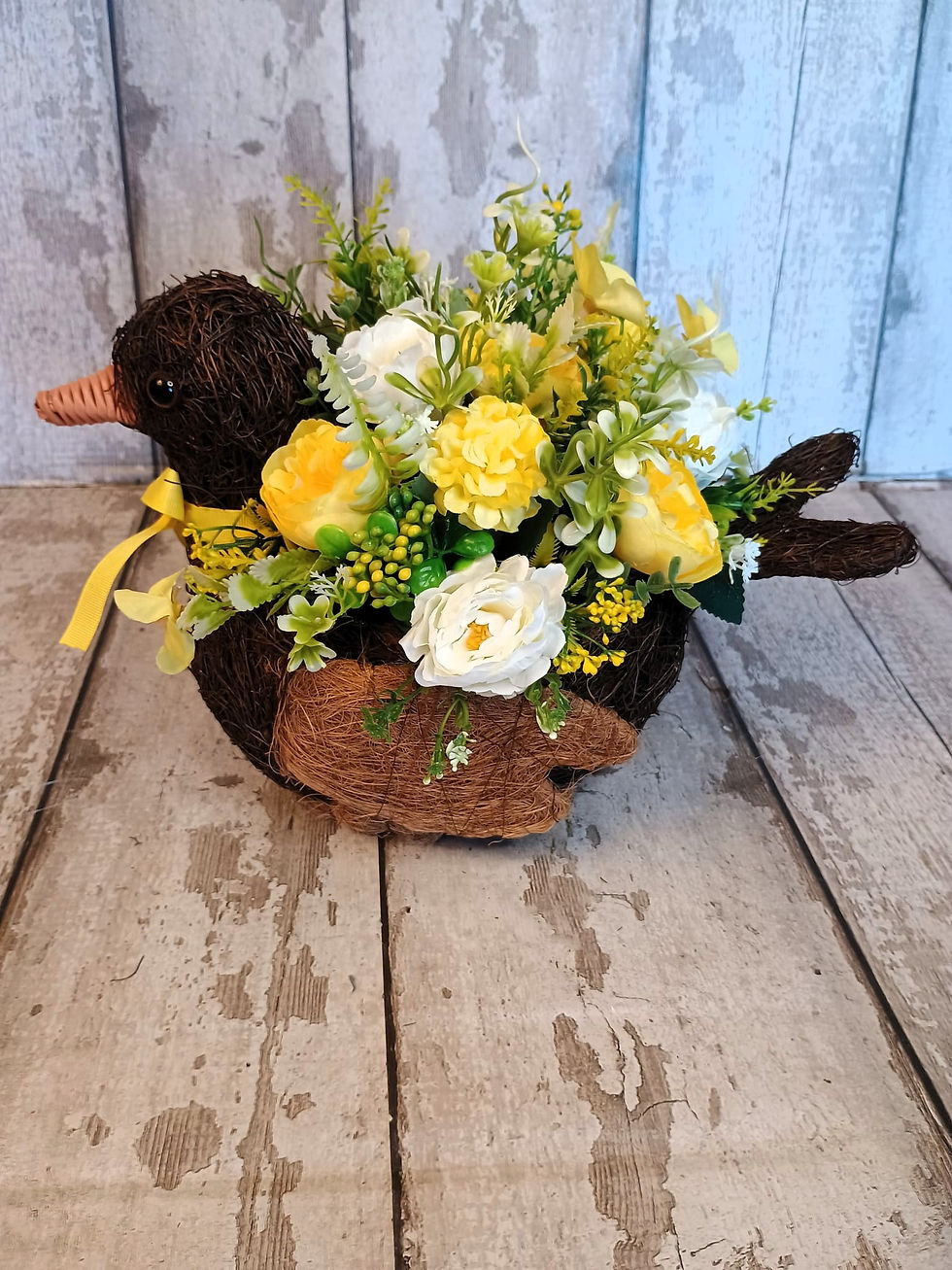 Thumbnail: Artificial Flower Yellow Cream Duck Planter