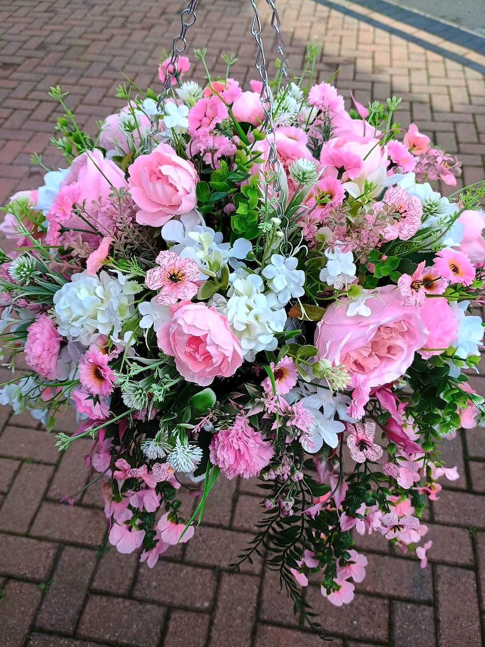 Thumbnail: Artificial Flower Pink Rose Hanging Basket