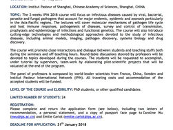 CALL FOR APPLICATION: Institut Pasteur International Network Course 2018