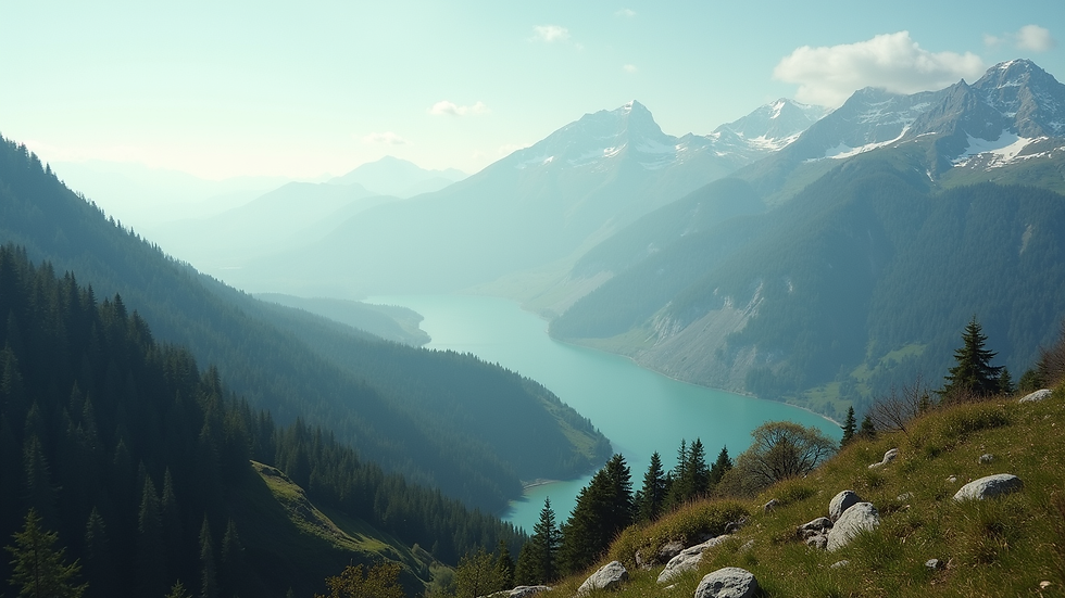 High angle view of a serene mountain landscape