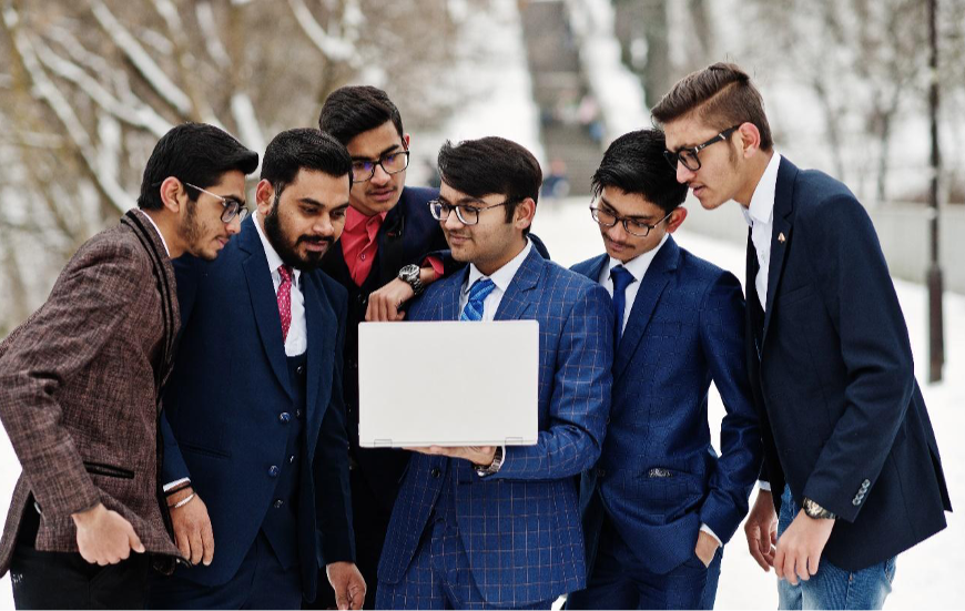 Collaborative Learning: Future Business Leaders Discussing Ideas on Campus