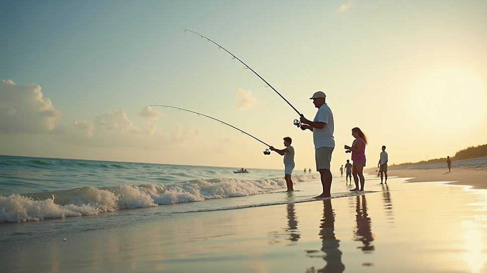 Eye-level view of a family fishing on Navarre Beach