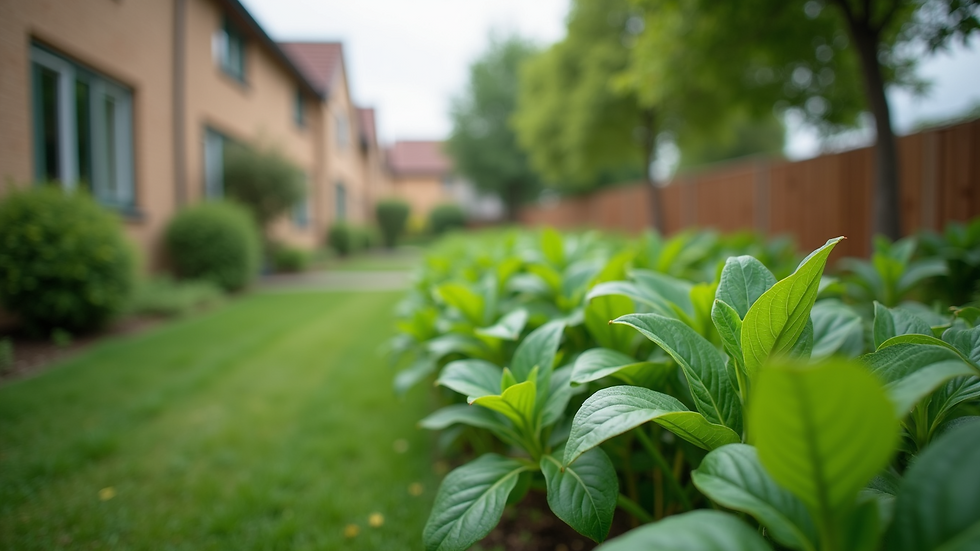 Eye-level view of community garden with green plants