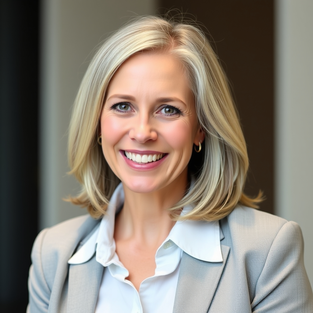 Female, mid-40s, warm smile, casual professional look, light background..jpg