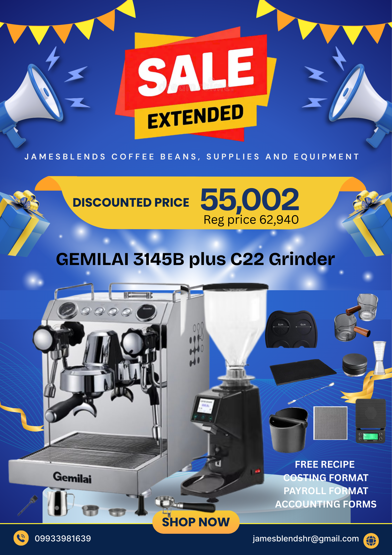 Gemilai 3145B plus C22 Grinder and accessories
