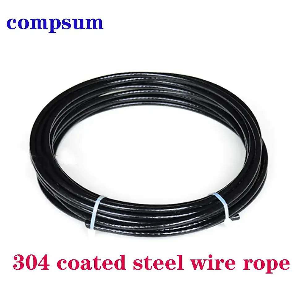 Thumbnail: 304 Stainless Steel Black Plastic Coated Steel Wire Rope 0.5mm 0.6mm 0.8mm 1mm