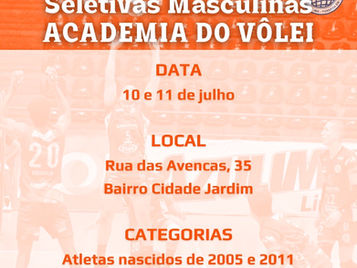 Academia do Vôlei anuncia realização de seletivas masculinas para atletas nascidos de 2005 a 2011