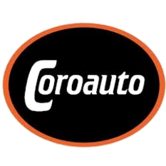 Logotipo Coroauto dentro de uma moldura oval laranja.