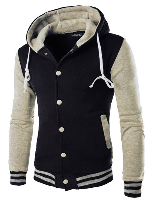 Thumbnail: Men’s Plain Single-Breasted Cotton Hoodie with Patchwork