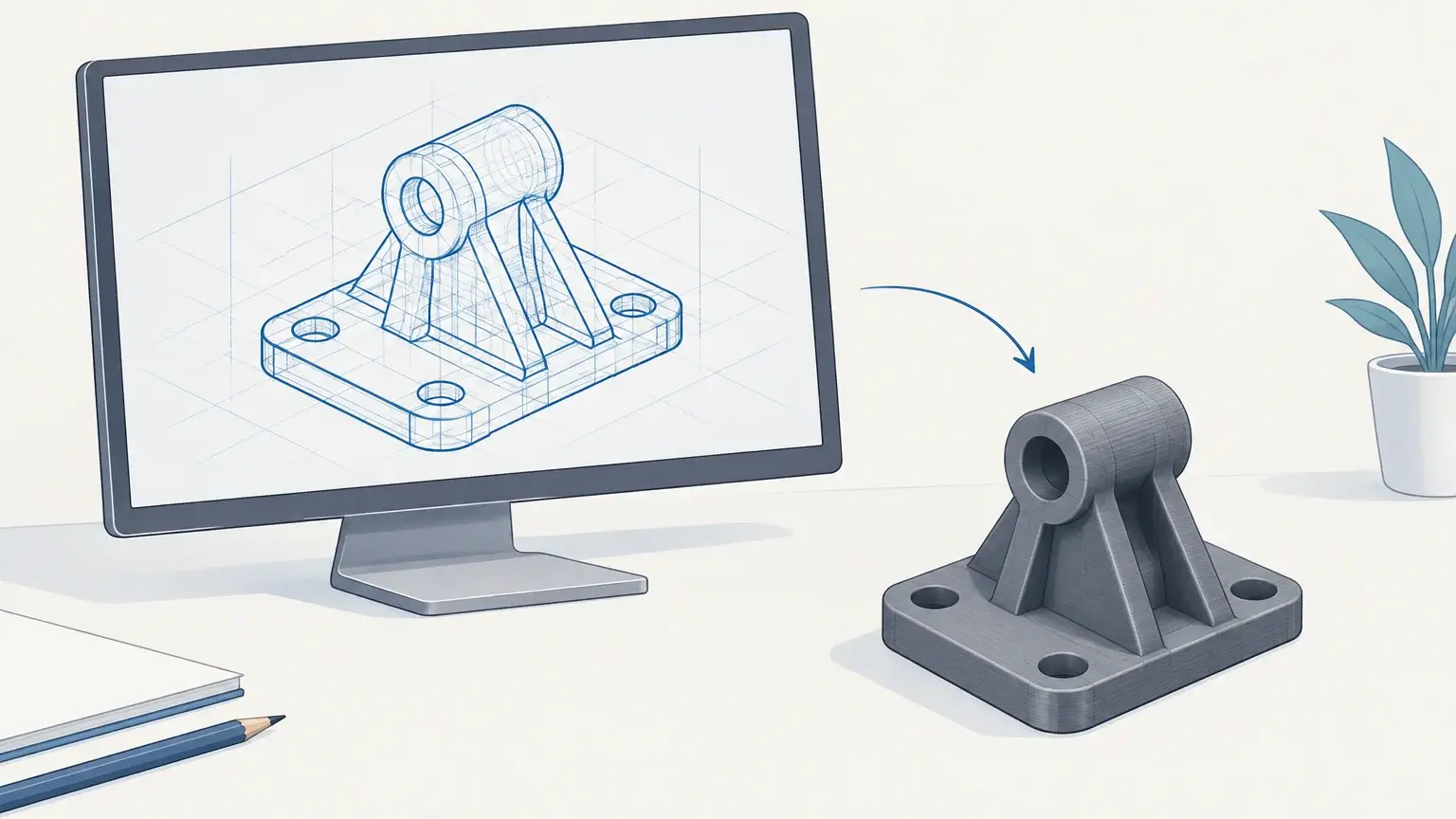 Illustration éditoriale d’un modèle CAO préparé pour l’impression 3D