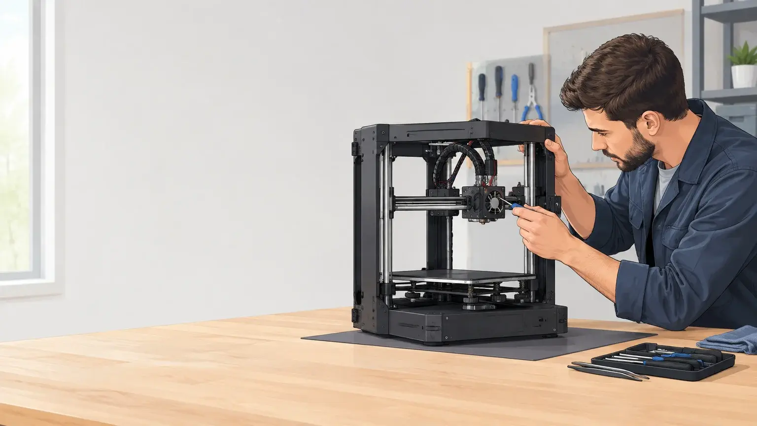 Un technicien examine une imprimante 3D pour en diagnostiquer une panne