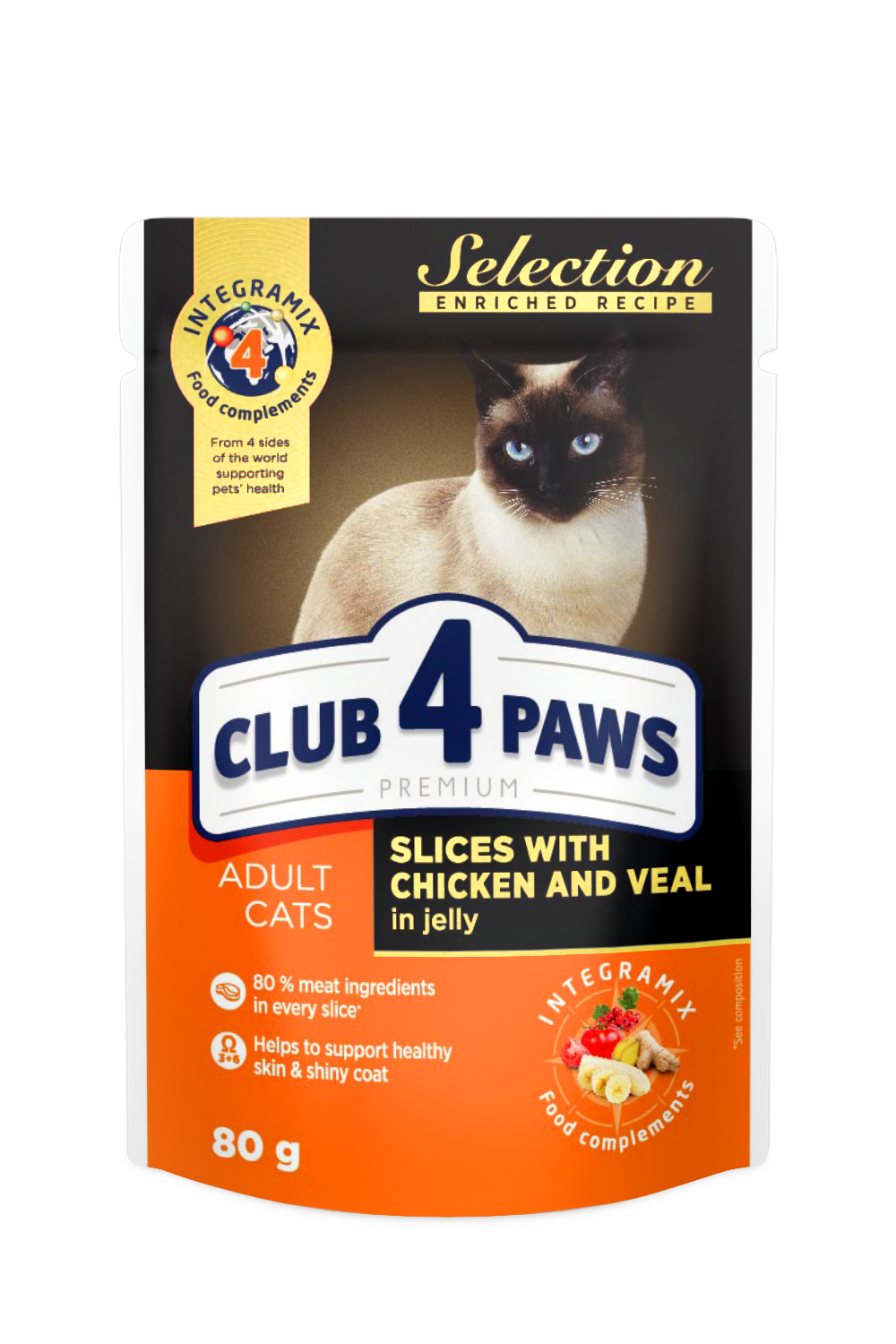CLUB 4 PAWS Premium "Slices with chicken and veal in jelly". complete pouches