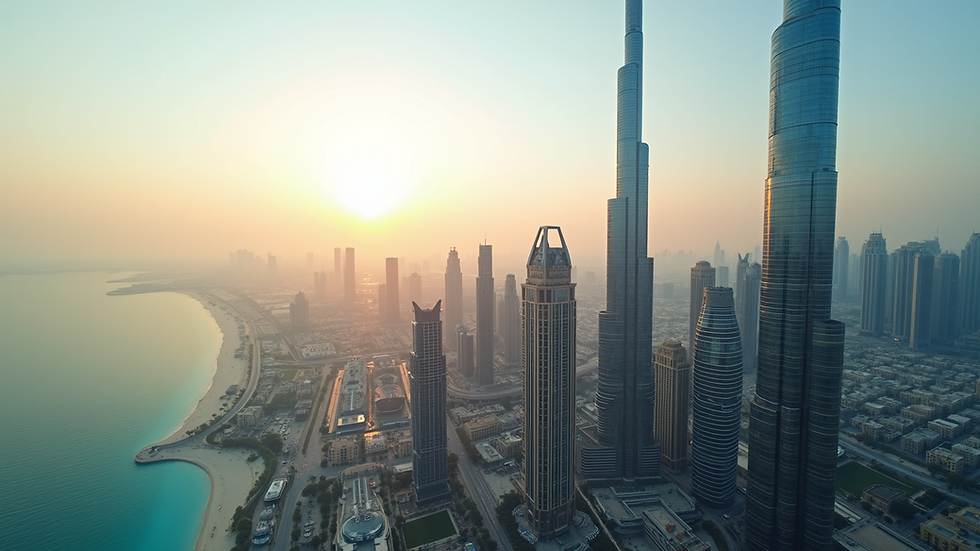 High angle view of Dubai skyline with modern skyscrapers