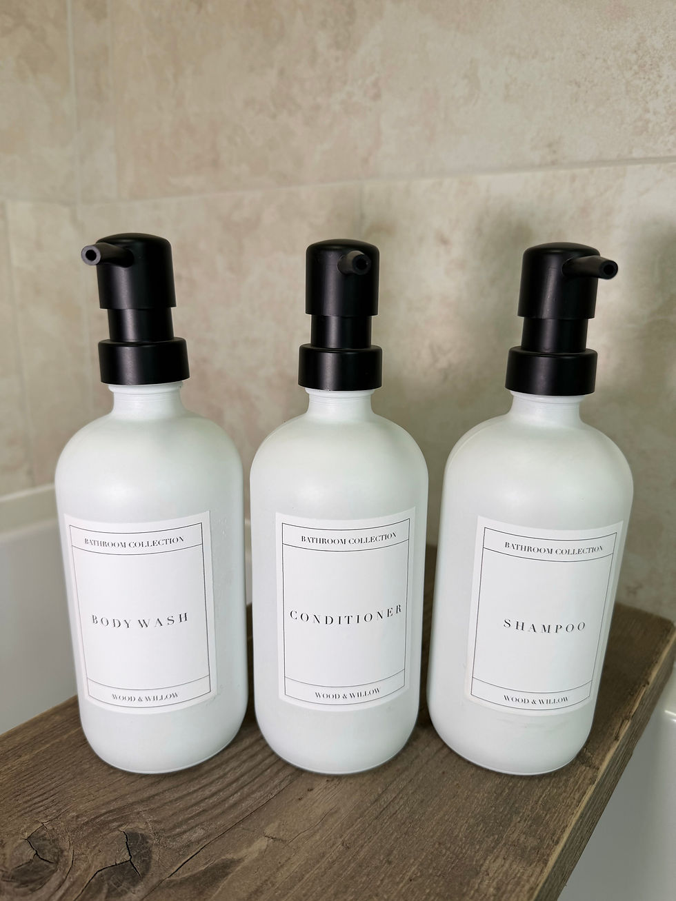 White Glass Bottle with Black Pump 500ml