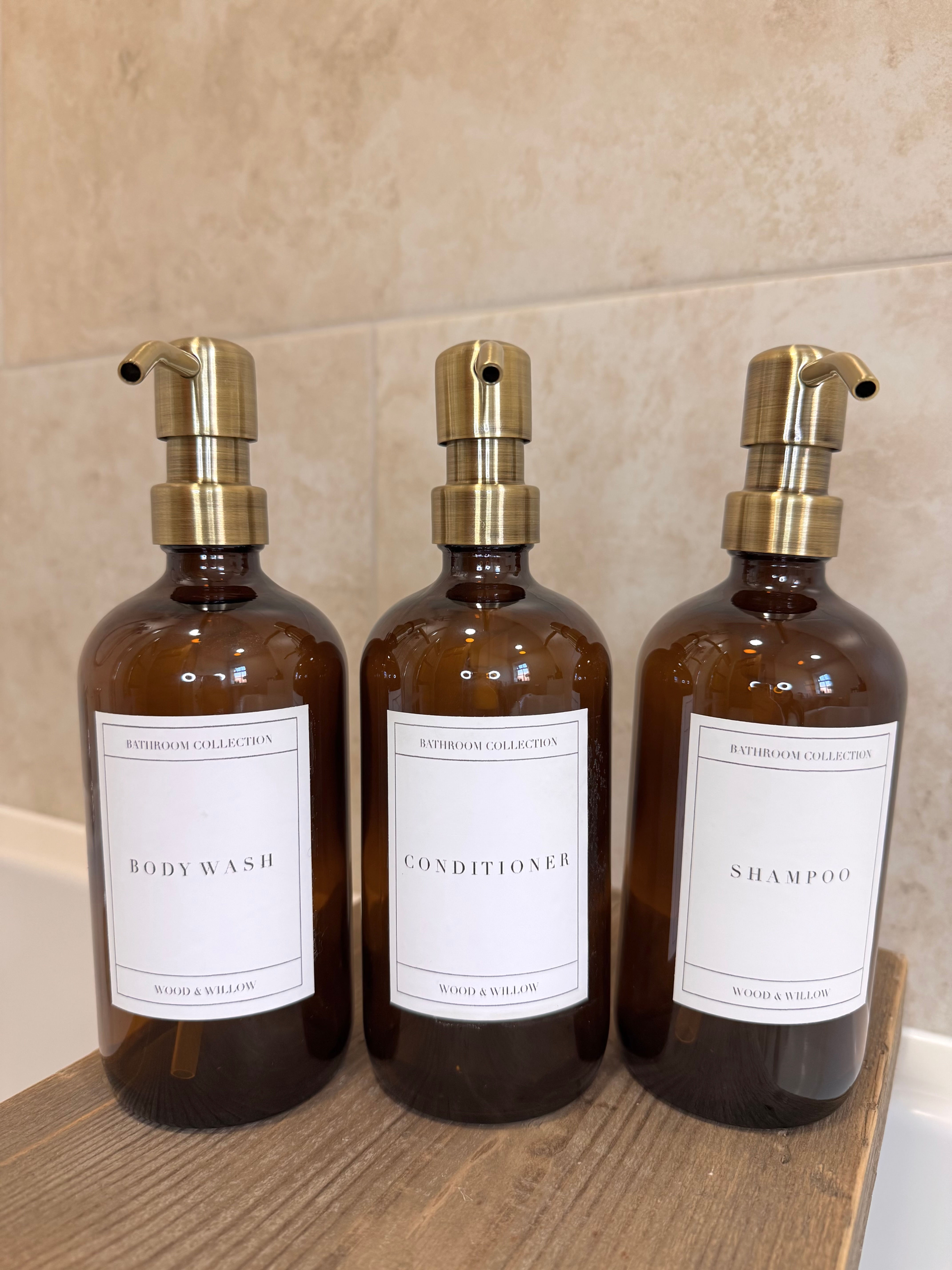 Amber Glass Bottle with Gold Pump 500ml