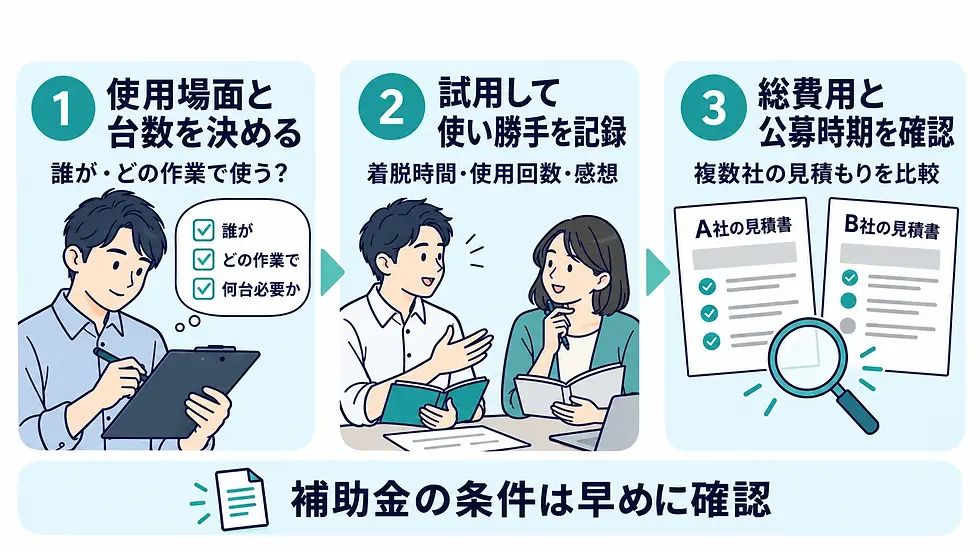 目的を整理し、試用して記録し、条件をそろえて見積もりを比較する3ステップ